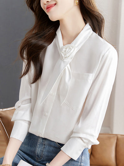 Kayla Elegant Solid Color Tie Shirt
