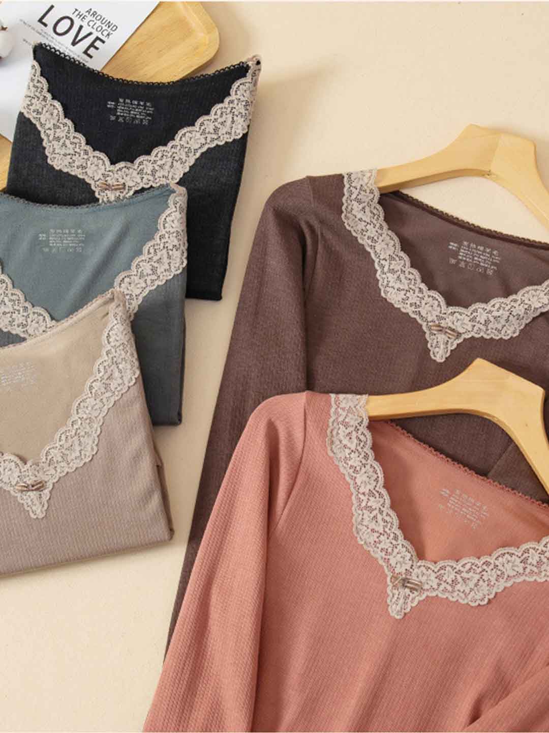 2pcs Women'S Lace V-Neck Tight Base Underwear Set