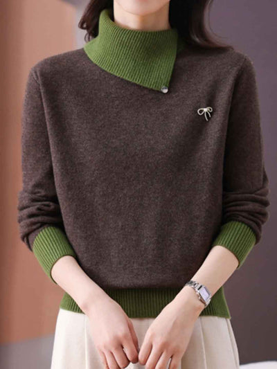 Olivia Classic Turtleneck Contrasted Panelled Knitted Sweater