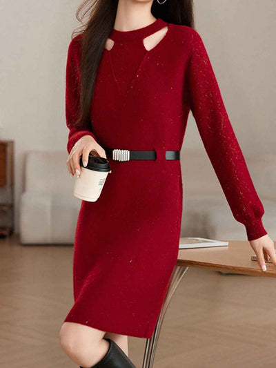 Sarah Elegant Crew Neck Hollowed Knitted Dress
