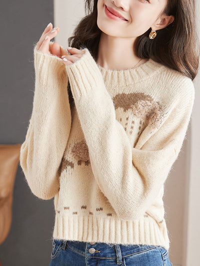 Natalie Crew Neck Embroidered Knitted Pullover Sweater