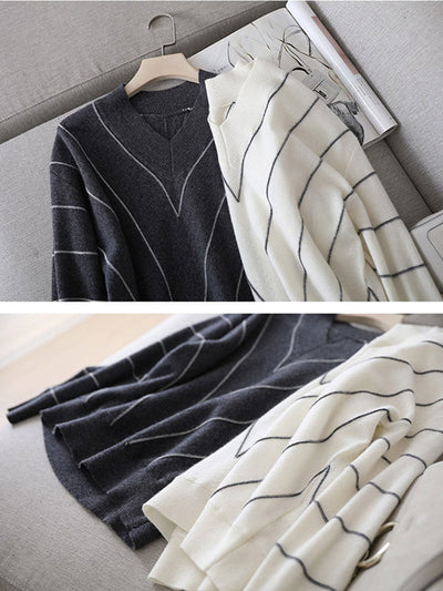 Ava Elegant V-Neck Loose Pullover Knitted Sweater