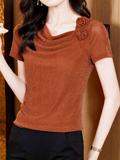 Rachel Classic Stacked Collar Solid Color Mesh Top
