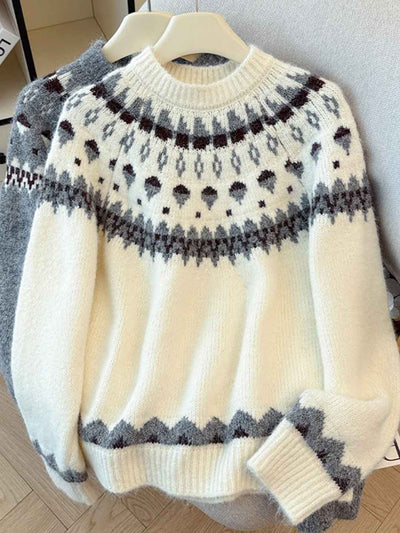 Taylor Vacation Crew Neck Jacquard Knitted Pullover Sweater