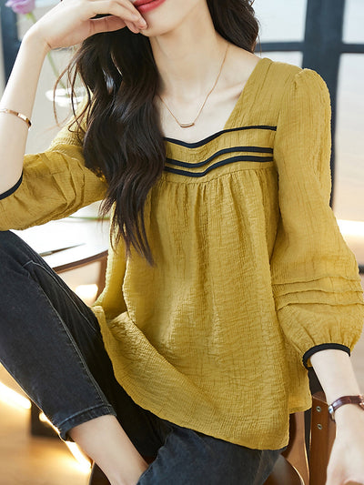 Bella Classic Back Hollowed Blouse-Khaki