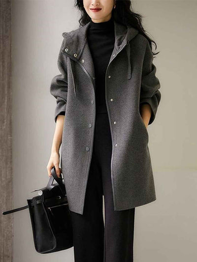 Grace Casual Hooded Solid Color Trench Coat