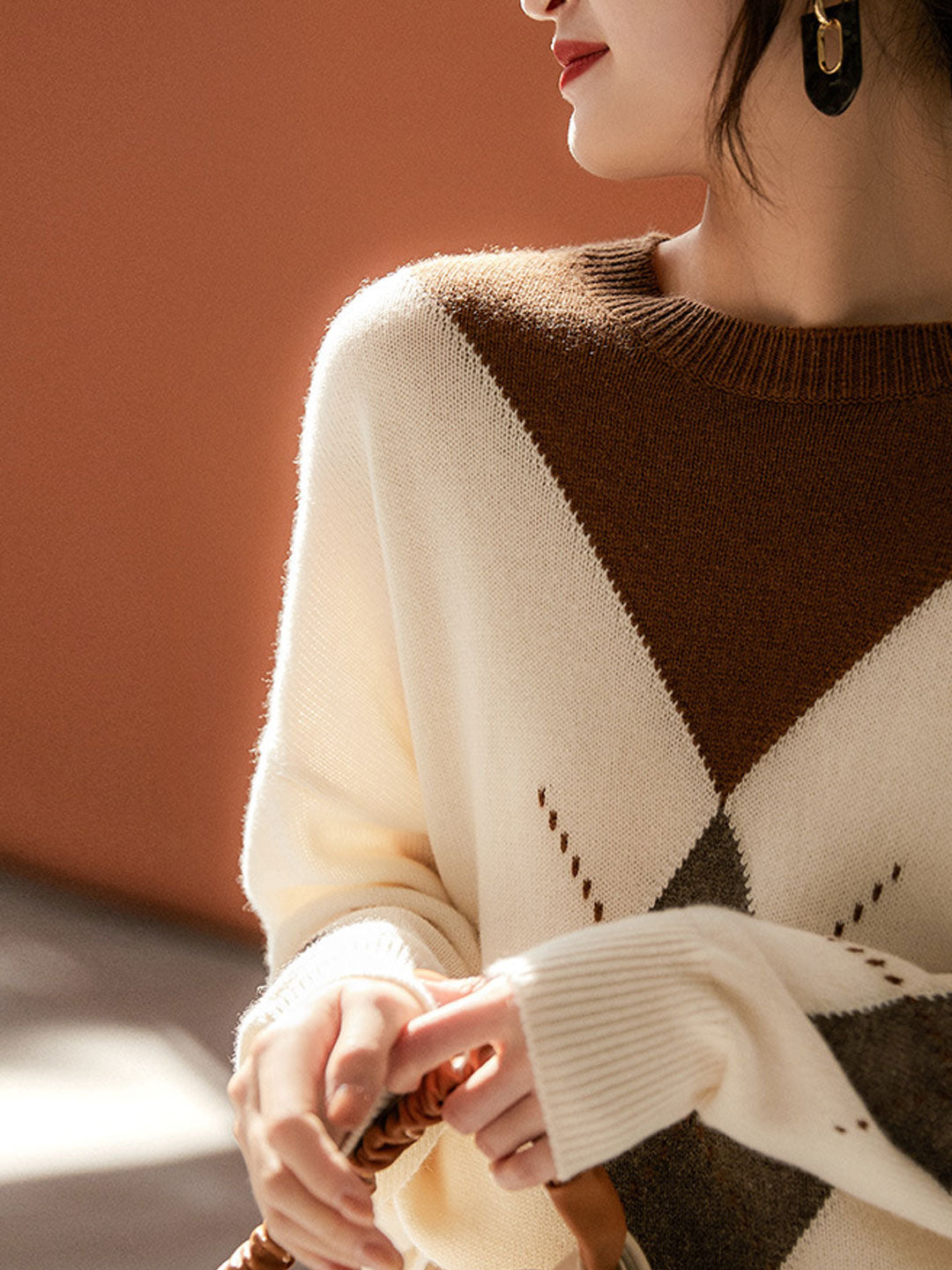 Kayla Retro Diamond Pullover Knitted Sweater