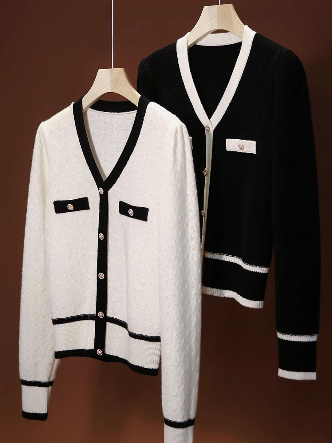 Hannah Casual V-Neck Textured Jacquard Knitted Sweater