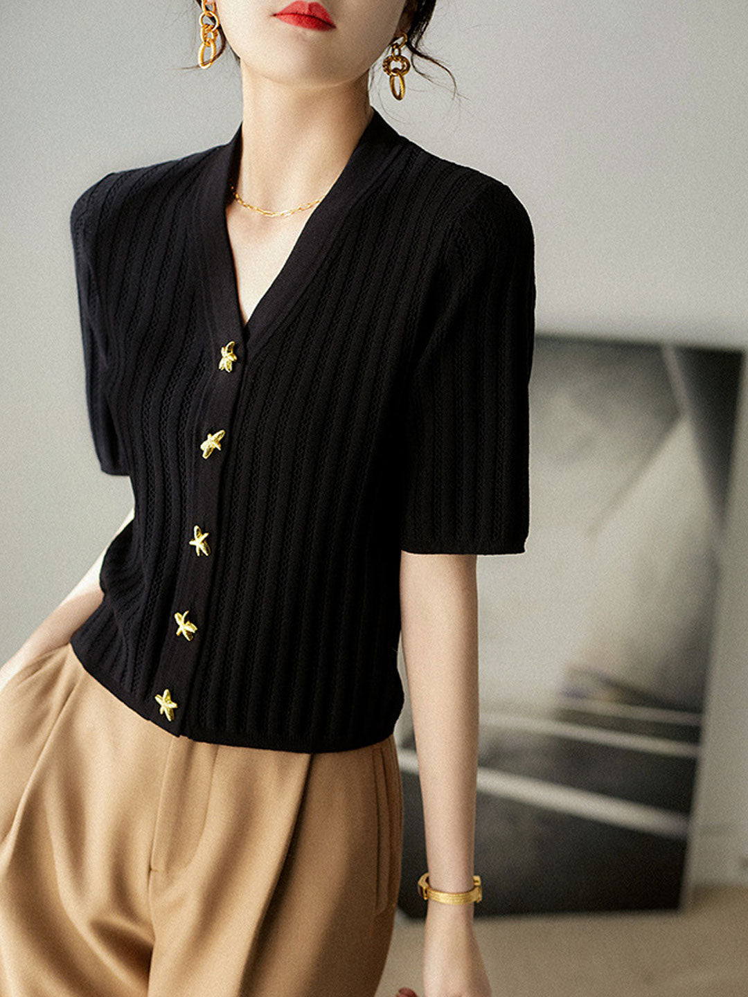 Jessica V-Neck Vertical Striped Knitted Cardigan