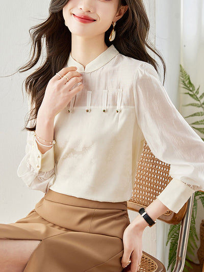 Mia Retro Lantern Sleeve Buttoned Shirt