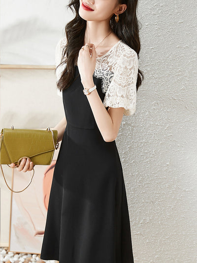 Zoe Classic Round Neck Lace Panel Dress