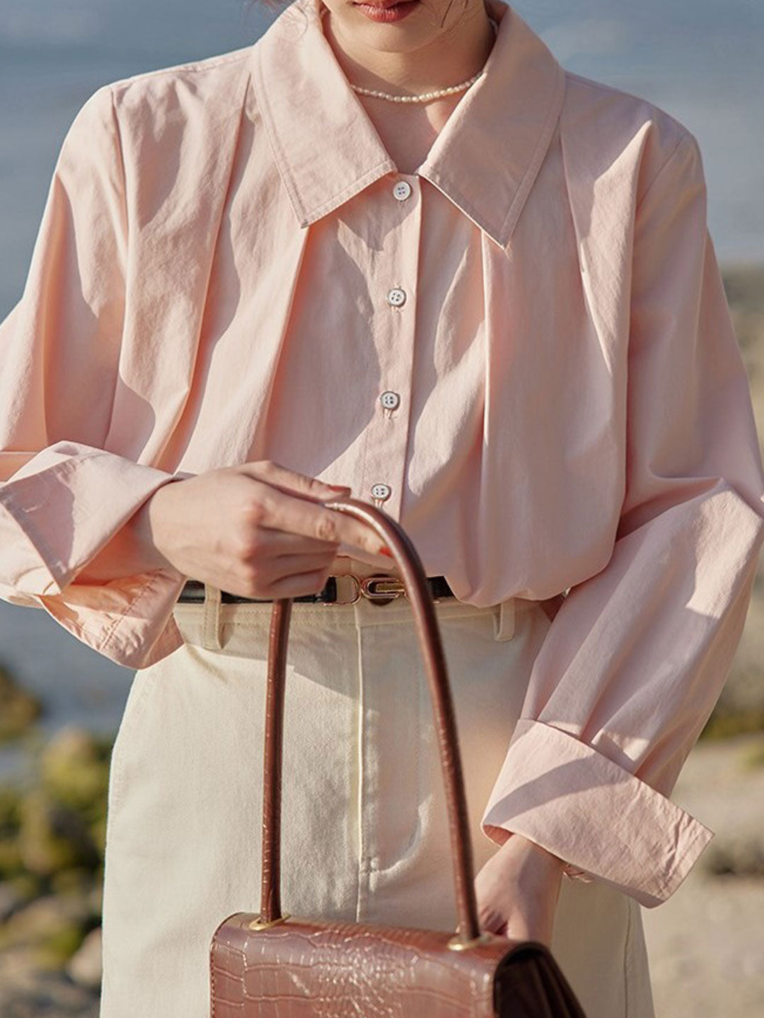 Aubrey Loose Lapel Solid Color Shirt