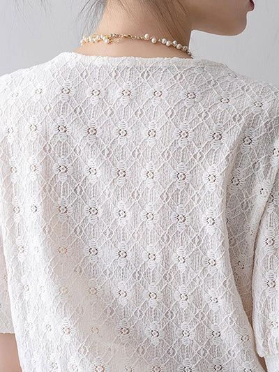 Kaylee Vintage V-Neck Solid Color Lace Blouse