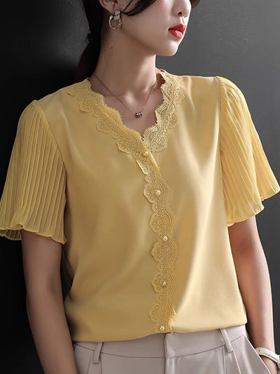 Elizabeth Classic V-Neck Lace Chiffon Top