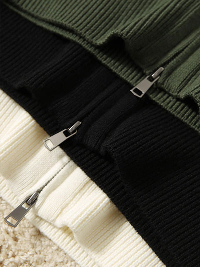 Emily Loose Zipper Solid Color Knitted Cardigan