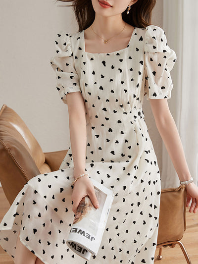 Olivia Retro Polka Dot Puff Sleeve Dress