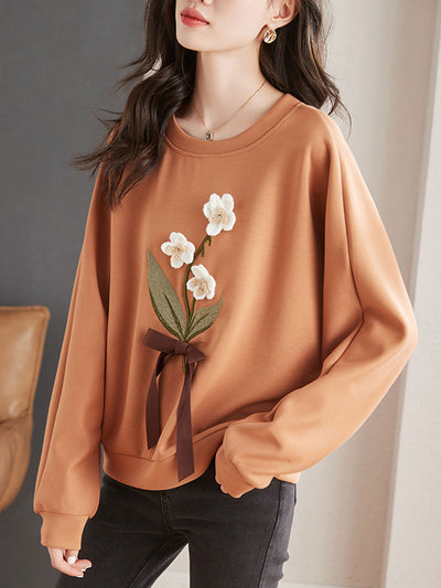 Ava Retro Three-Dimensional Flower Sweatshirt