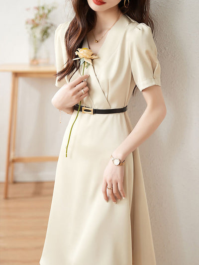 Alexis Classic V-neck Solid Color Dress