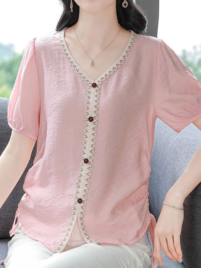 Camila Elegant V-Neck Solid Color Top