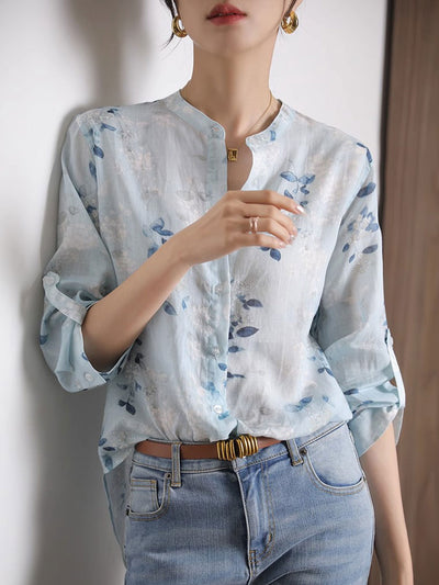 Taylor Loose V-Neck Printed Shirt