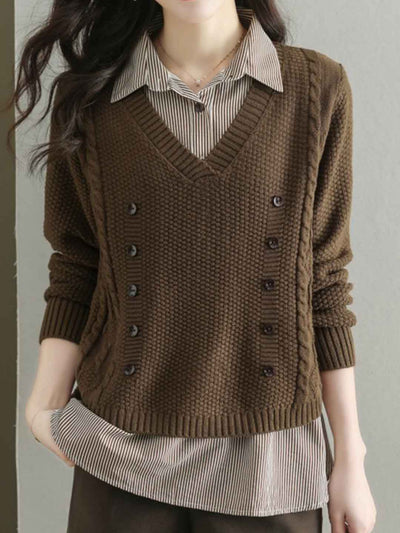 Jocelyn Loose Mock Two-Piece Striped Knitted Top