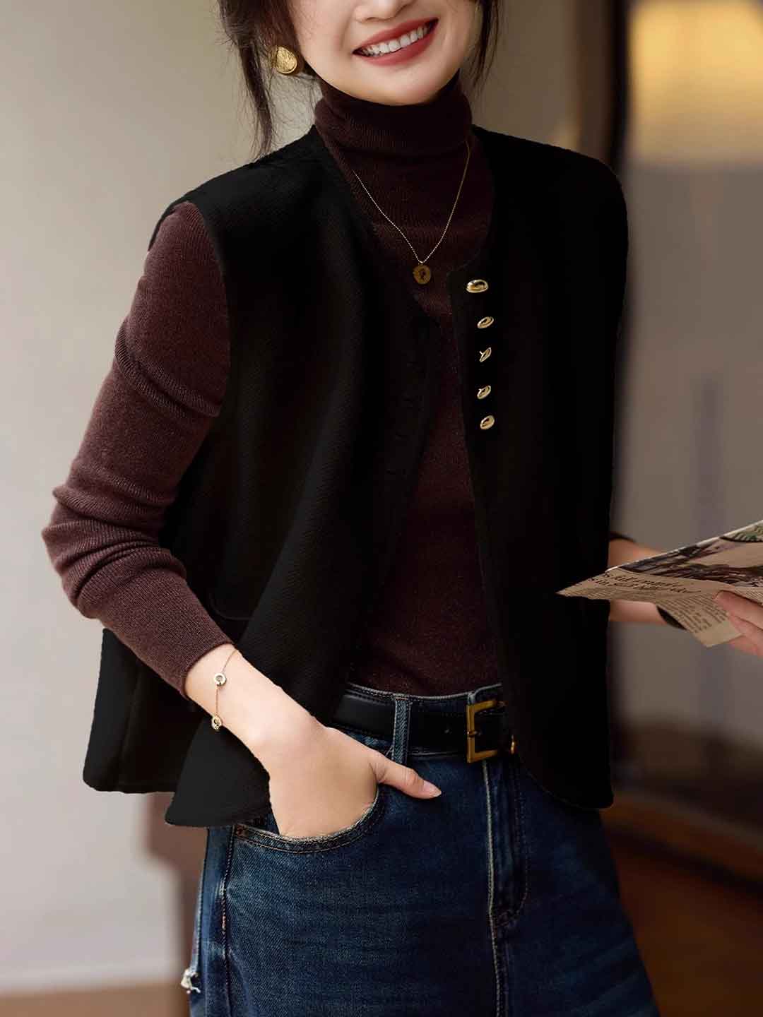 Gianna Retro Crew Neck Solid Color Knitted Vest