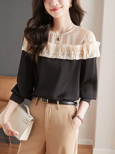 Lauren Elegant Contrasted Patchwork Chiffon Blouse