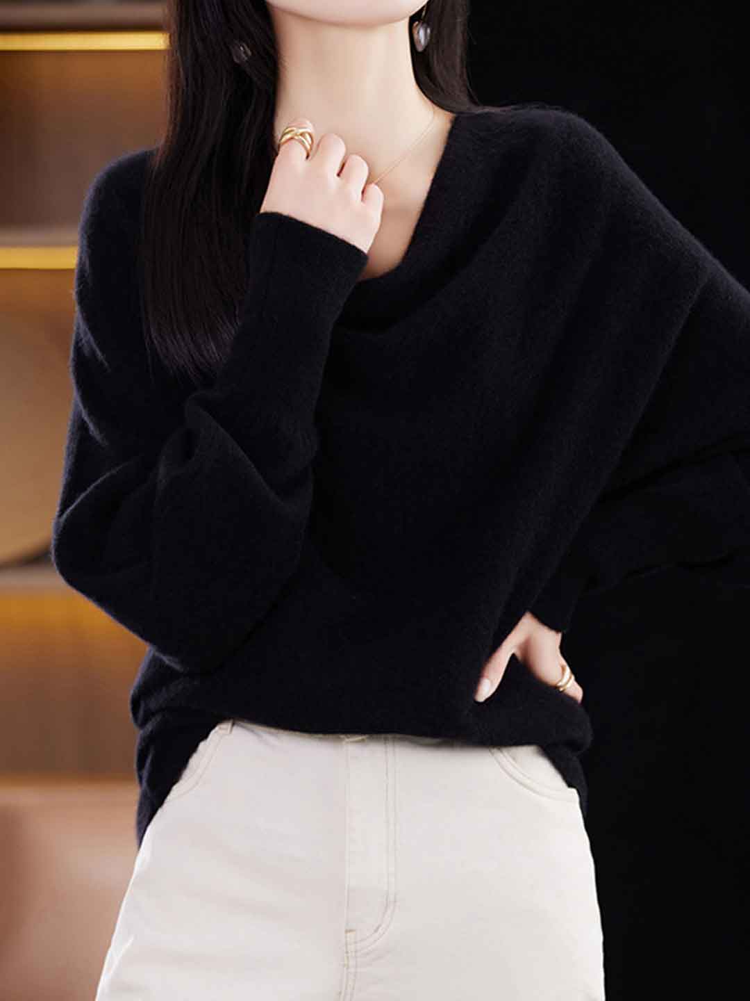 Ava Loose Swing Collar Batwing Sleeve Knitted Top