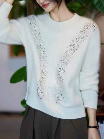 Sophie Loose Crew Neck Rhinestone Pullover Knitted Sweater