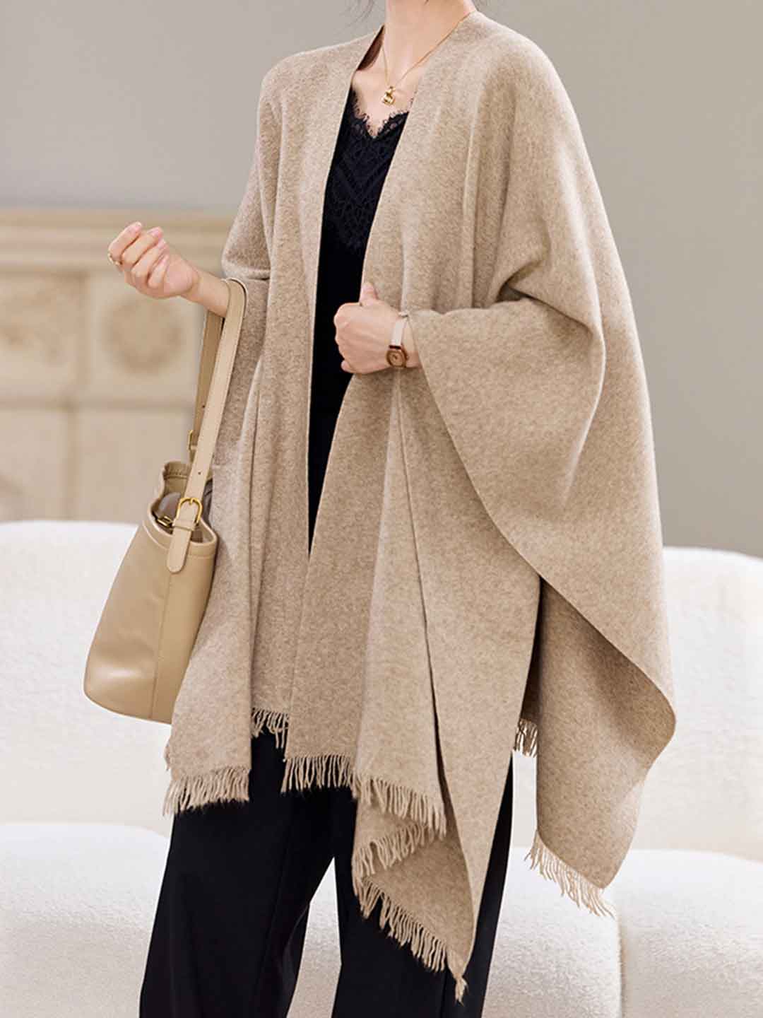 Olivia Irregular Knitted Shawl Outerwear