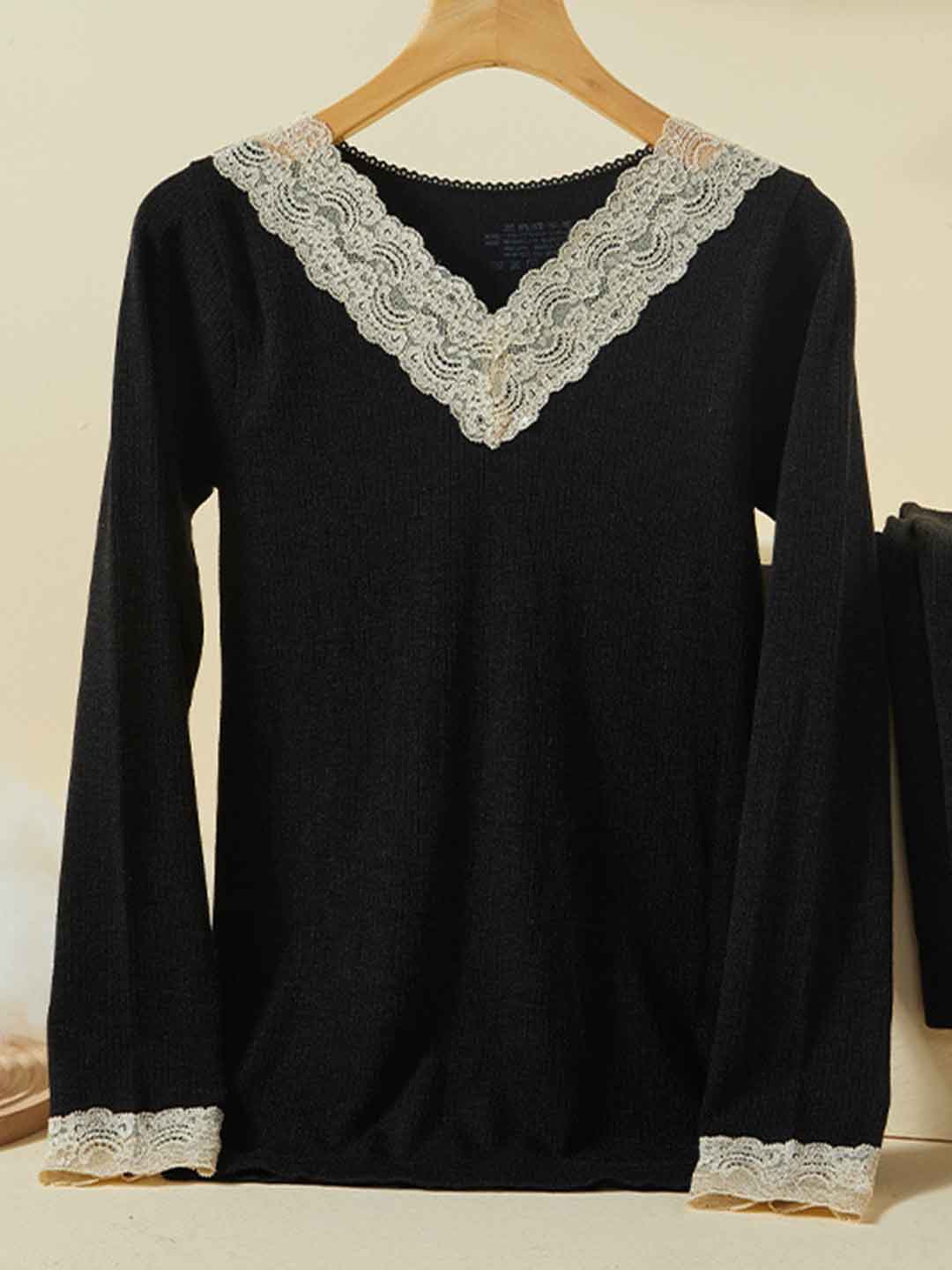 2pcs Women'S Lace V-Neck Tight Underwear Set