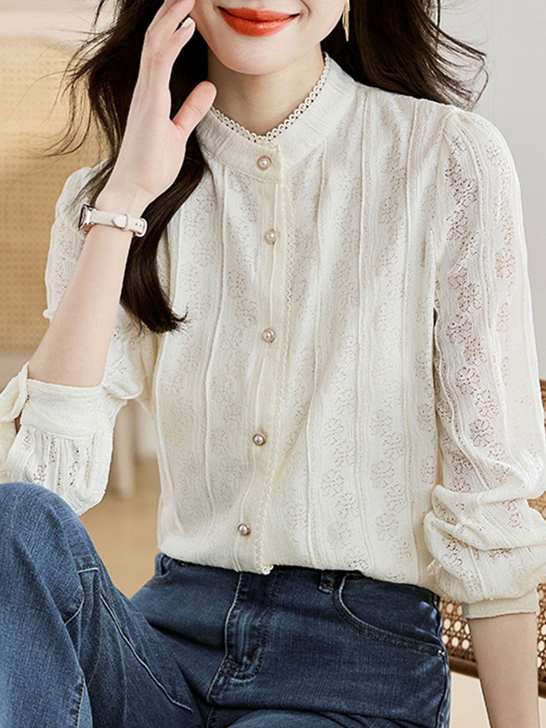 Mia Retro Lace Chiffon Blouse