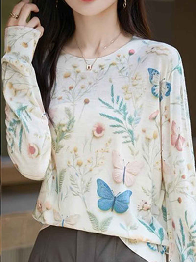 Nevaeh Casual Crew Neck Printed Wool Top-K