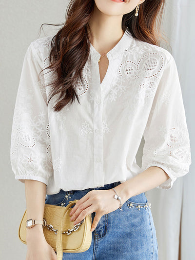 Eva Classic Embroidery Hollowed Shirt