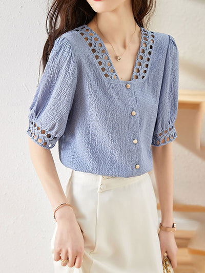 Bailey Classic Ruffled Chiffon Top-Blue