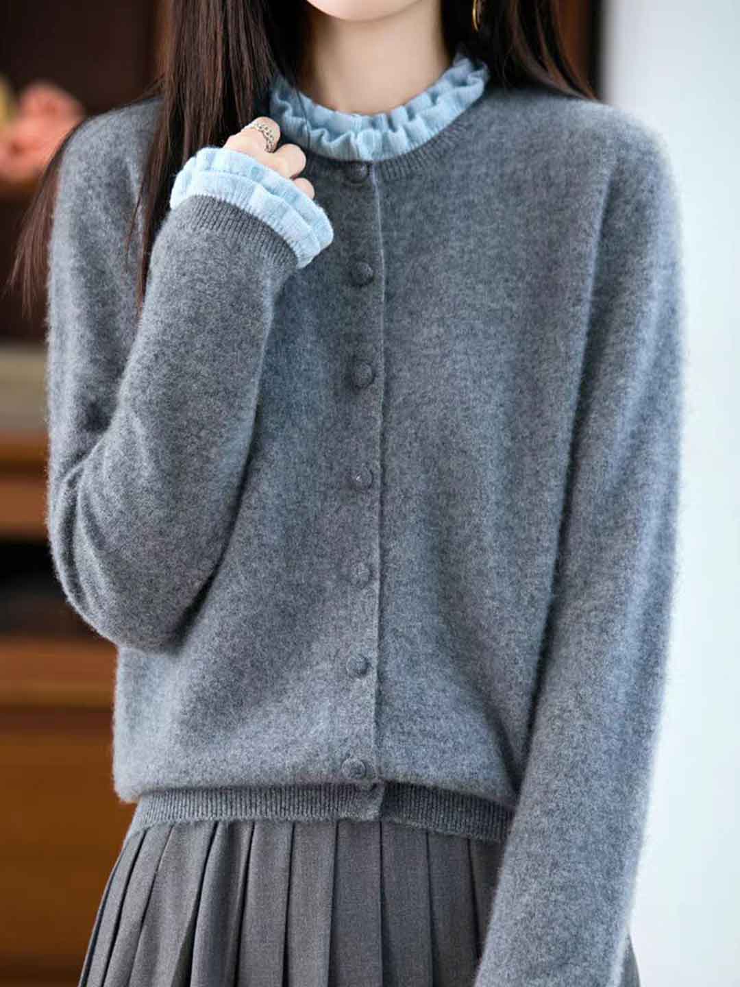 Sofia Classic Auricular Mock Two-Piece Knitted Cardigan