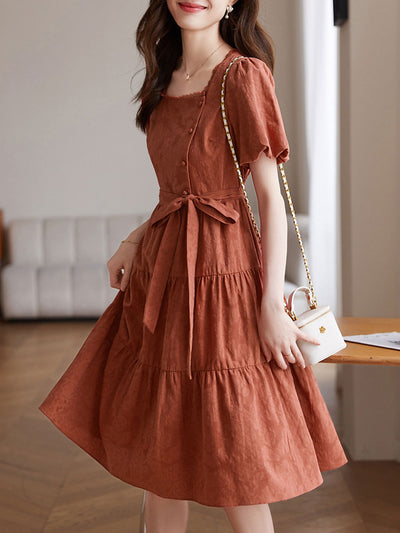 Sarah Retro Square Neck Puff Sleeve Dress