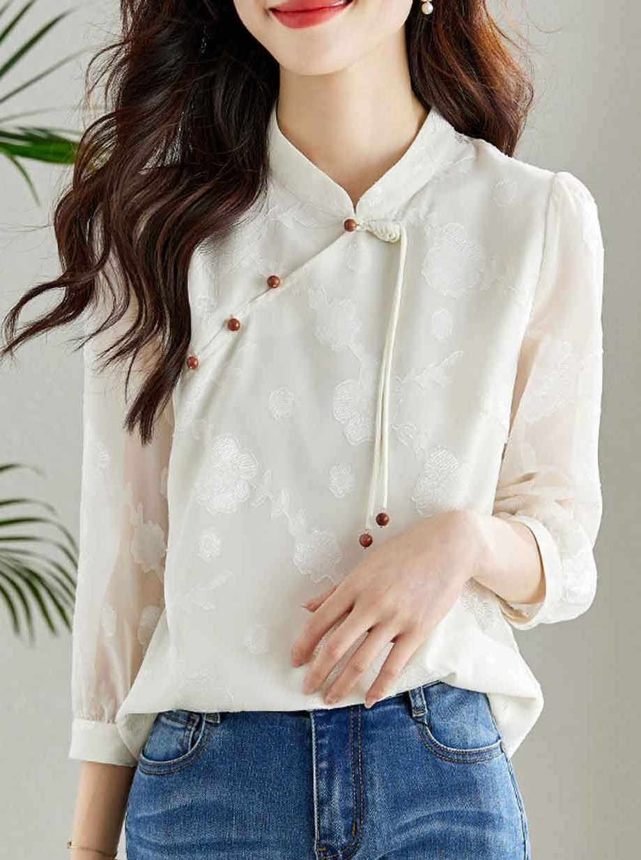 Jasmine Classic Buttoned Floral Textured Shirt