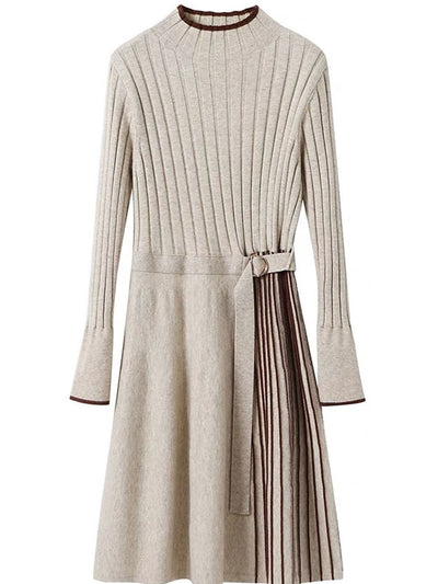 Natalie Elegant Turtleneck Knitted Pleated Dress