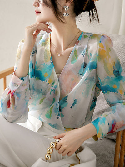 Sarah Loose V-Neck Printed Blouse