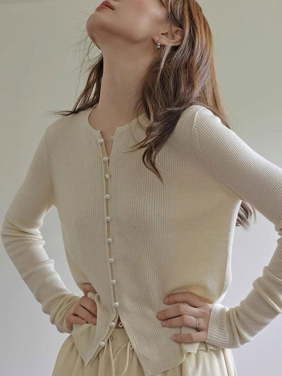 Emma Classic Crew Neck Solid Color Knitted Cardigan