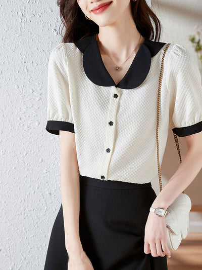 Claire Retro Doll Collar Contrasted Chiffon Shirt