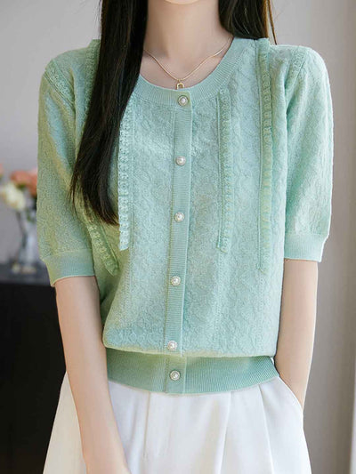 Paige Classic Crew Neck Solid Color Lace Knitted Top