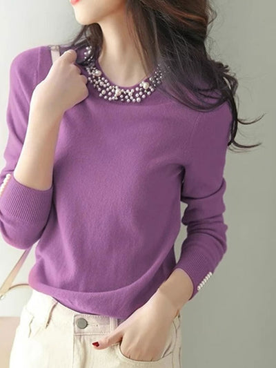 Elizabeth Elegant Beaded Pullover Knitted Top-Yellow