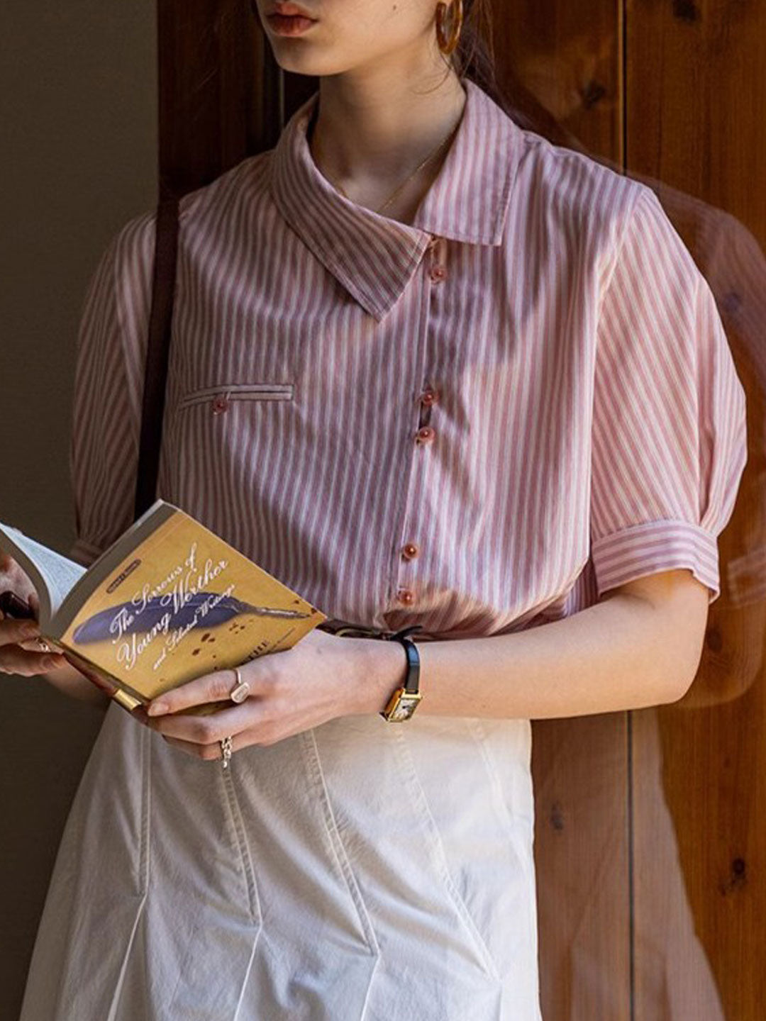 Caroline Classic Slant Collar Striped Shirt