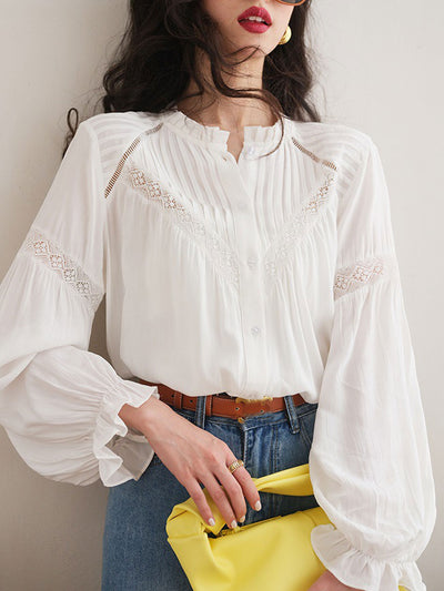 Grace Retro Lace Hollowed Panelled Blouse