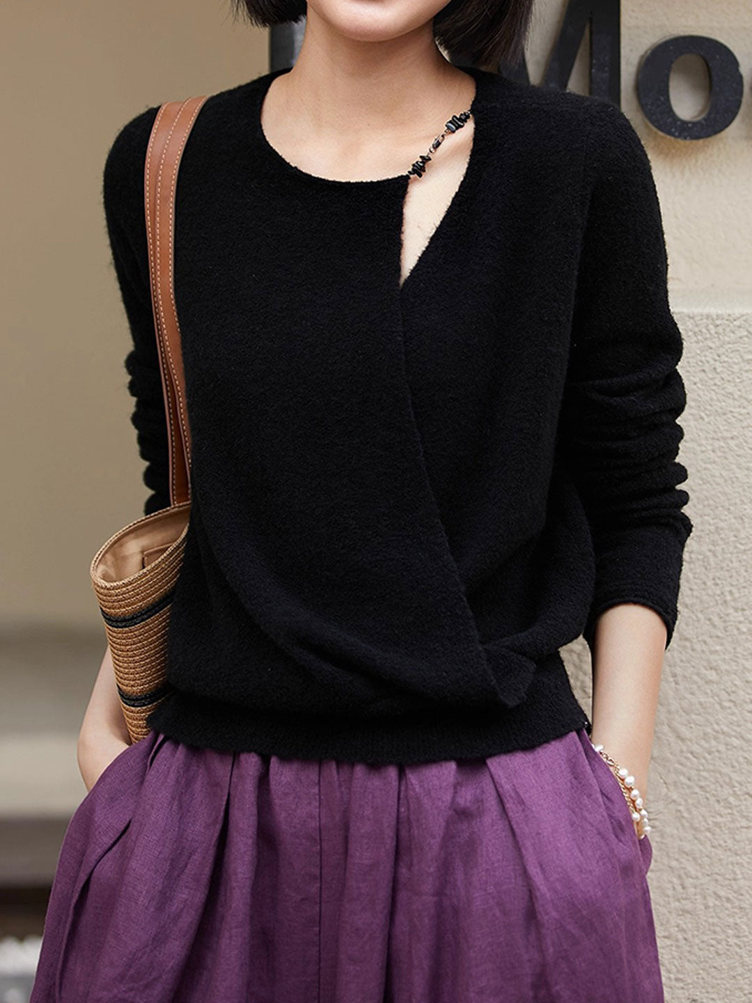 Abigail Classic Crew Neck Hollowed Knitted Cardigan