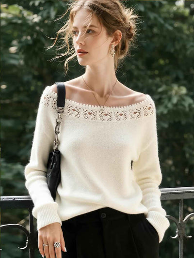 Chloe Daily Off-Shoulder Hollowed Knitted Sweater