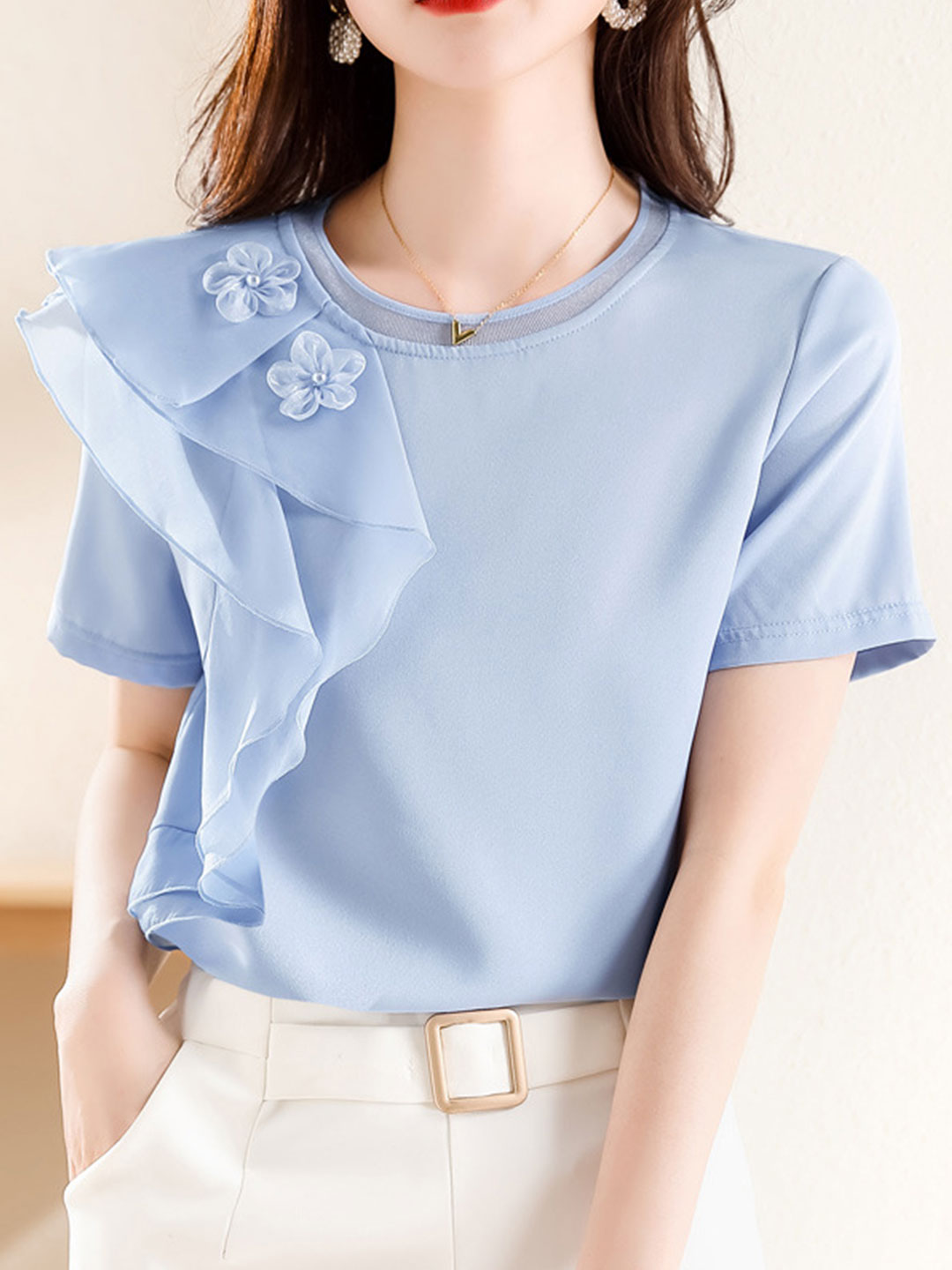 Kayla Classic Ruffle Chiffon Top