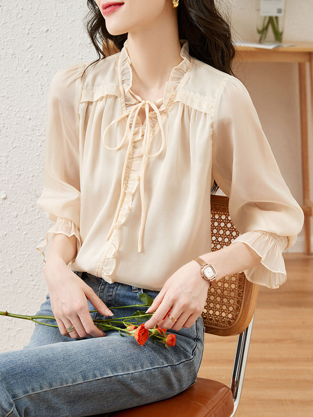 Alexis Retro Ruffle Balloon Sleeve Blouse